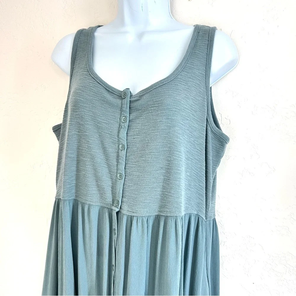 FRYE Button Front Sage Green Casual Maxi Dress Size L Beach Summer